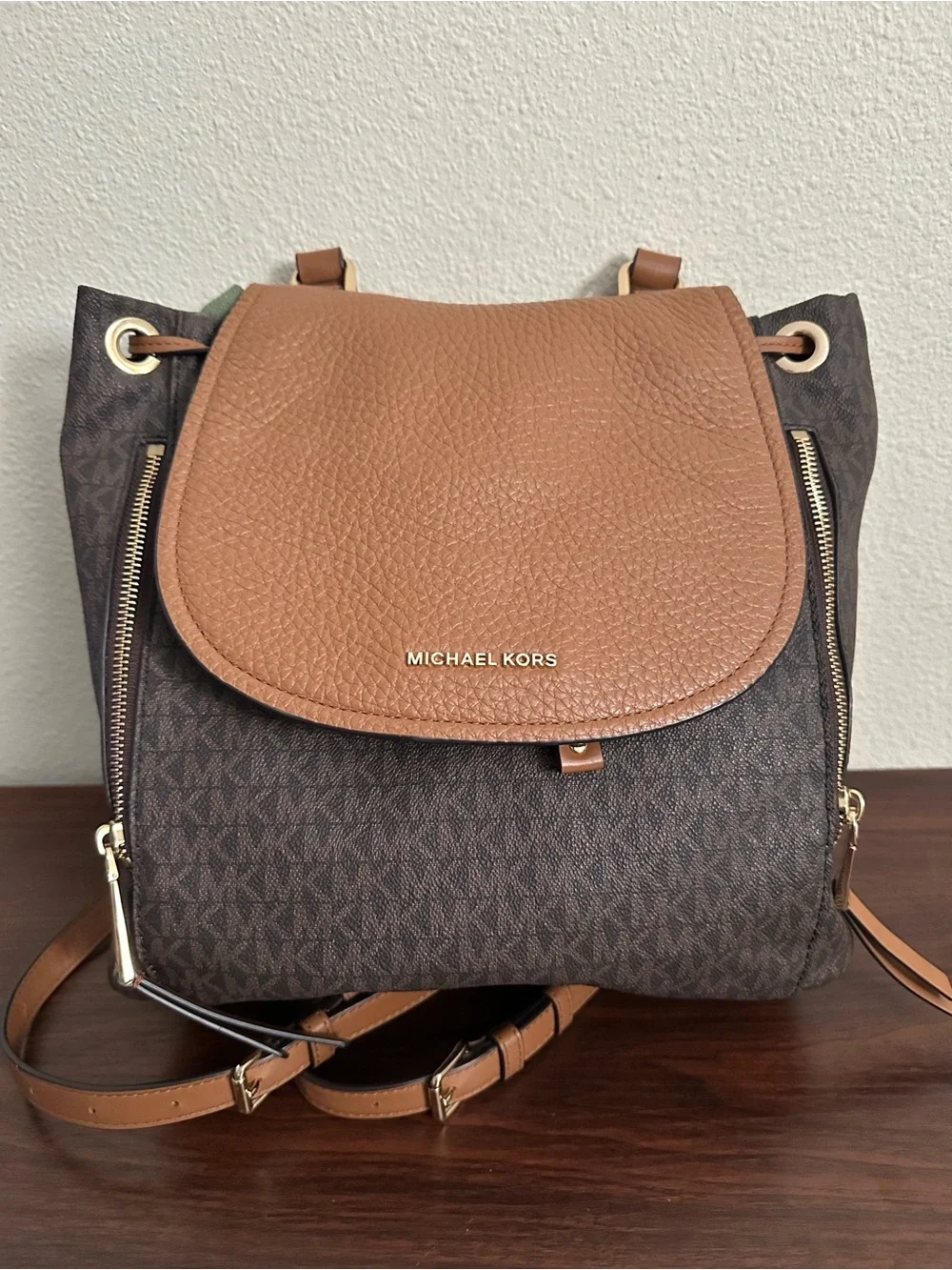 Michael Kors Viv Large Backpack brown signature logo canvas body